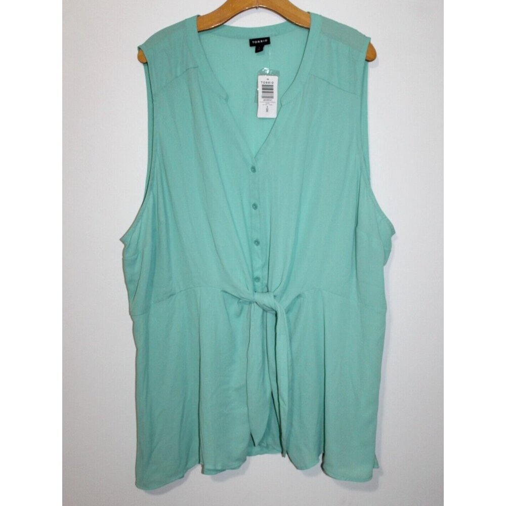 Torrid Womens Green Peplum Georgette Button Front Tie Front Blouse 5/5X NWT